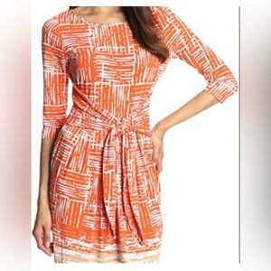 Print Dress Tie Front 3/4 Sleeves Size XL